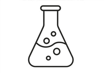 Laboratory Flask Outline Linear Vector, Scientific Chemistry Beaker with Liquid and Bubbles, Transparent Background Cartoon Illustration for Graphic Design, Apps, Adverts, Cards