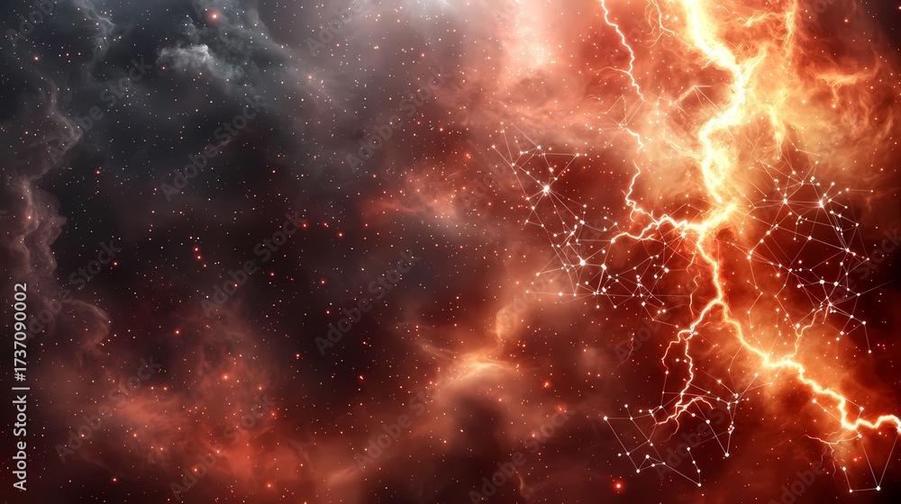 Wall mural dramatic nebula with starbursts and lightning-like streaks creates a dynamic cosmic image complement