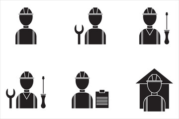 worker line icon set illustration vector graphic, Engineer icon isolated white background vector stock illustration.