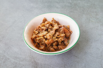 Caramelized braised pork belly in sweet soy sauce, Thai style, close up