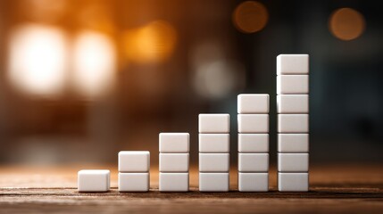 White blocks forming an ascending bar graph symbolizing business growth and progress