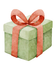 Watercolor Illustration of a Green Gift Box