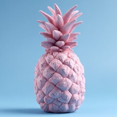 Pink pineapple on a blue background. Close-up view, textured surfaces, vibrant colors and tropical aesthetic
