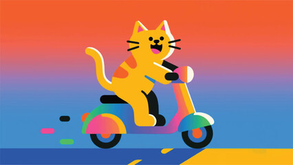 funny cat scooter Illustrator Artwork Banner Background Design Template  © art88