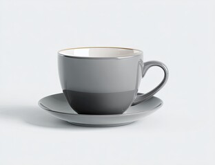 Fototapeta premium Gray teacup and saucer, slightly shadowed