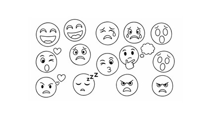 Collection of hand drawn egg shaped emoticons displaying various emotions and expressions in black and white style