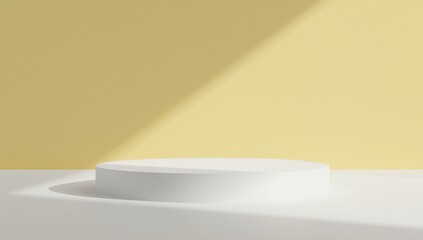 Orange product display podium with shadow nature leaves. 3D rendering