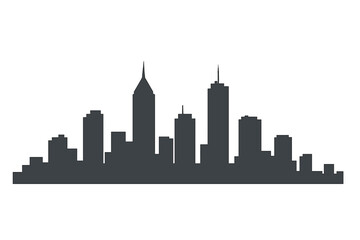 Naklejka premium City skyline silhouette vector. Urban landscape for cityscape banner or header. Downtown metropolis architecture background. Modern flat graphic design element on white.