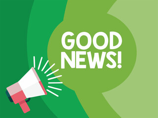 Megaphone announcing good news with green background announcement text 1