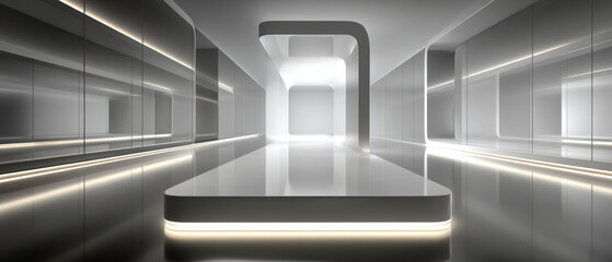 Obraz premium Soft abstract background with glowing glass reflections and pale gradient center