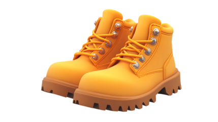 A Pair of Yellow Leather Work Boots with Transparent Background