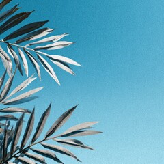 Silvery-toned plant leaves against a vibrant, textured blue backdrop, creating a serene effect