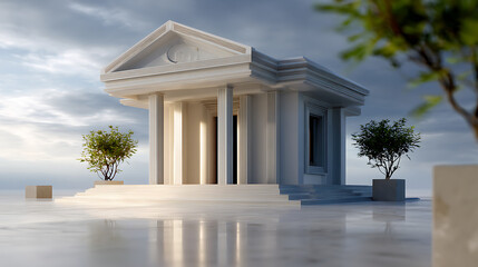 Obraz premium Classical White Marble Building with Columns and Pediment Under Cloudy Sky