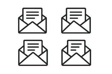 Set of envelope icons with paper letter inside, mail message symbols, closed document in envelope, correspondence delivery, office communication, vector illustration pack