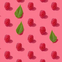 A repeating pattern featuring ripe red berries and green leaves against a pink background