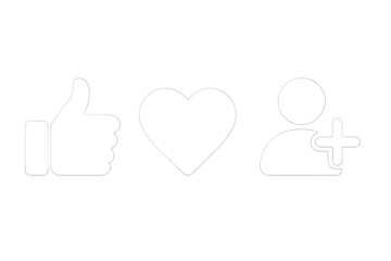 Social Media Rating Icons Set with Thumbs Up, Heart, and New Follower Symbols in Flat Design, Vector Illustration for Social Media Engagement and User Interaction Graphics