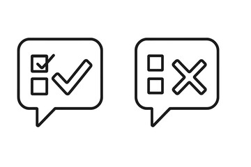 Speech bubble with checklist, dos and don'ts symbols, modern flat line icon, concept of approval, rejection, evaluation, quiz, accept and reject marks, decision making