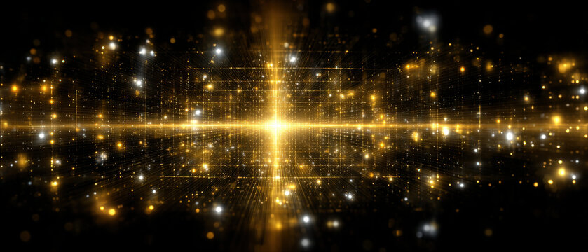 Futuristic blockchain grid with glowing abstract finance background and central space