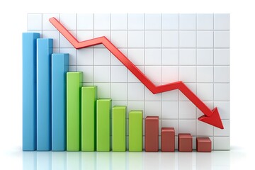 Fototapeta premium 3d bar chart showing a sharp downward trend with a red arrow indicating decline