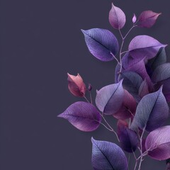 Elegant digital art of translucent purple leaves with stems, against a dark gray backdrop