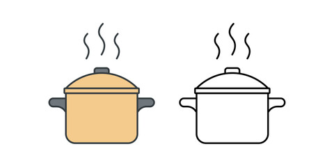 Steaming pot icon of a covered cooking pot with steam rising upward. Great for kitchen, boiling food, and cooking process concepts.