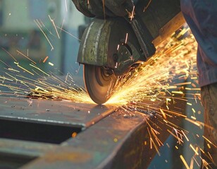 Metal being cut with a grinder, sparks flying