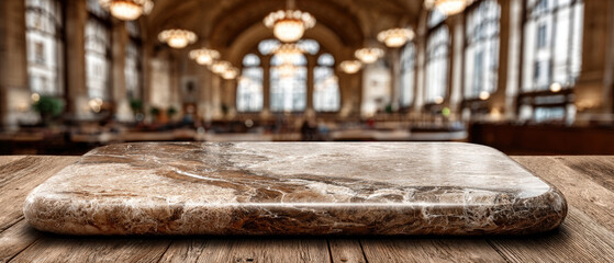 Elegant marble courthouse hall with luminous empty center and soft blurred background