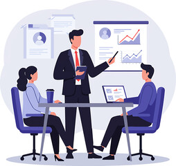 Business Team Meeting with Presentation and Graphs.