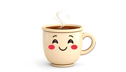 Obraz premium A Charming 3D Render of a Kawaii-Style Coffee Mug with a Happy Face and Rosy Cheeks