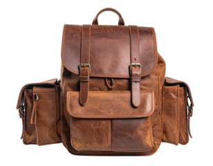 Full shot of a brown leather backpack