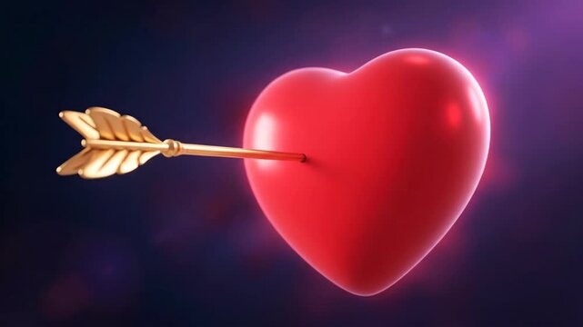 Golden Arrow Pierces Vibrant Red Heart in Dramatic Love Concept Animation