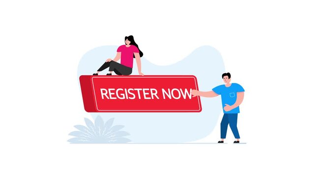 Animated register now button with cartoon characters