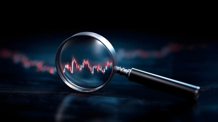 Magnifying glass over stock market graph with blurry background in professional stock photo style