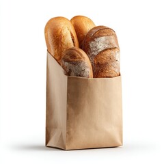Brown paper bag filled with assorted loaves of bread