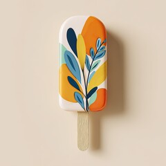 Abstract popsicle design with colorful organic shapes on a cream-colored background