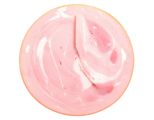 Close-up of sliced ham on a round plate