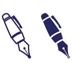 Two elegant fountain pen icons representing writing creativity and professionalism in blue color