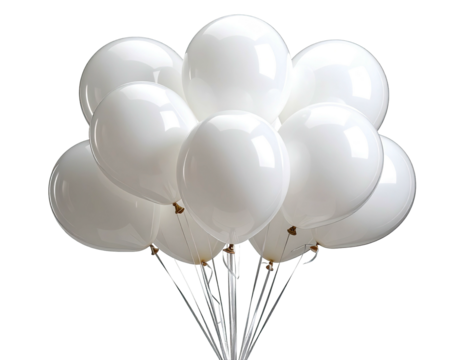 A cluster of glossy white balloons