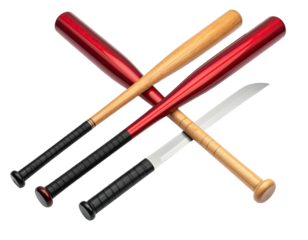 Baseball bats and a knife crossed