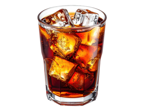 Close-up of a glass of iced cola