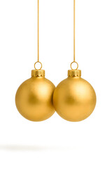 Two Gold Christmas Baubles Hanging Isolated on Transparent Background