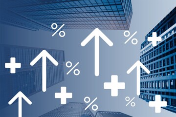 Raising business. Ideal for finance, growth, and success themes. This graphic symbolizes increasing profits, market expansion, and striving for higher corporate goals.