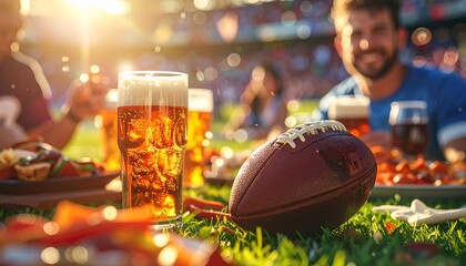 American Football Game Day Celebration with Food, Drinks, and Friends