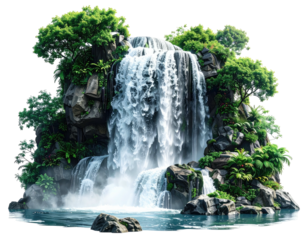 Lush waterfall cascading over rocks in a tropical paradise