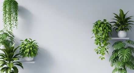Indoor Plants Against White Wall - A Minimalist Interior Design Concept.