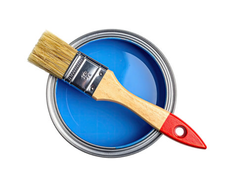 Paint can and brush overhead view