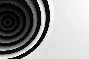 Abstract graphic of concentric black and white circles, fading on a gradient background