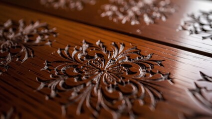 Intricate Floral Wood Carving Detail on Furniture.