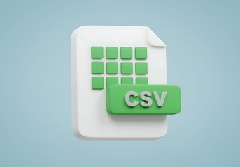 3D Rendered CSV File Format Icon for Data Management and Spreadsheet Applications Information Technology and Data Analysis Representation