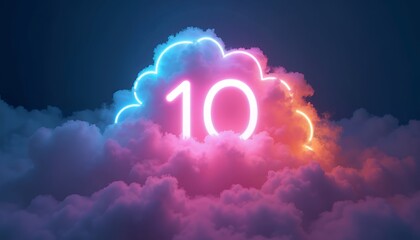 Glowing cloud with number ten and neon lights image